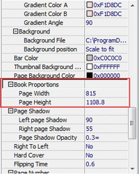 custom width and height of page turning bok