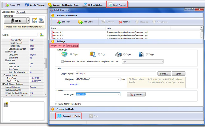 batch convert pdf to page turning book