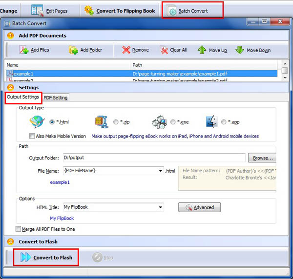 batch convert PDF to Flash magazine with page turning pro for office