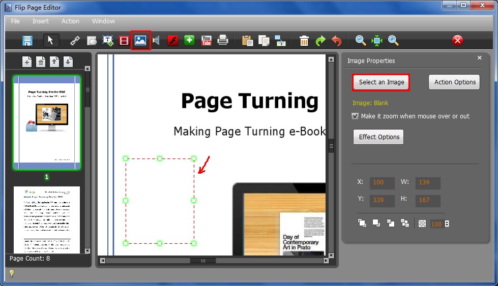 Add image to page turning book