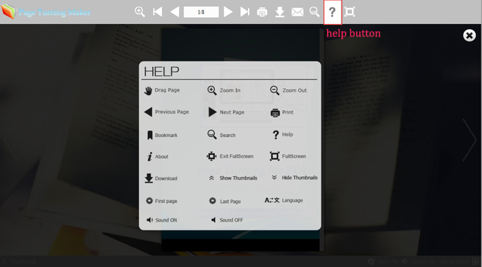 Help button for page turning publication